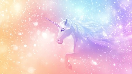 Fototapeta premium Beautiful unicorn illustration in pastel colors with magical sparkles and fantasy background design art