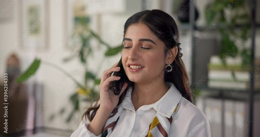 Aufkleber woman, phone call and agreement in office with discussion for project management at web design compa