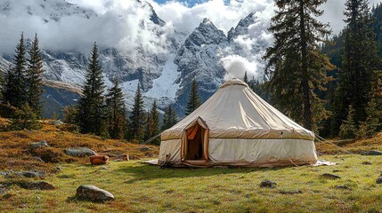 Mountain yurt, serene alpine setting