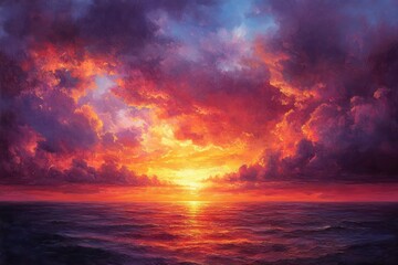 Obraz premium Vibrant Dramatic Sunset Sky with Orange Purple Clouds and Soft Light