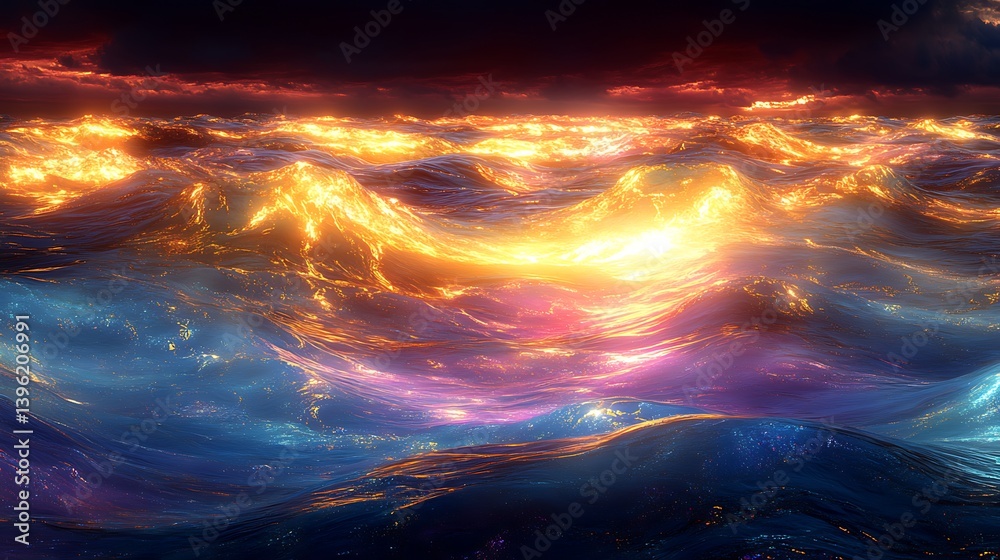 Canvas Prints a vast ocean of molten gold and sapphire fluid rippling under an unseen force, creating endless wave