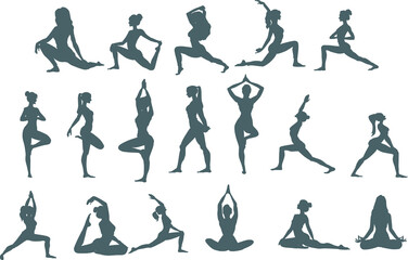 ヨガをする女性のシルエットイラストセット