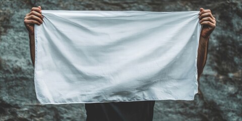 A man is holding a white cloth