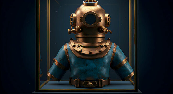 Antique Diving Suit Display Case