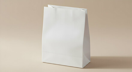White Paper Bag Mockup On Light Beige Background