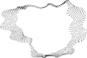 Wavy black dotted lines form a fluid perimeter with a distorted center opening and smooth flowing curves.