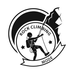 Mountain Climbing Logo – Bold Monochrome Adventure Emblem with Rock Climber Silhouette for Outdoor Gear, Expedition Branding & Extreme Sports Identity.