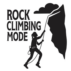 Silhouette of Man Rock Climbing on Cliff Wall – Extreme Sports Adventure, Rappelling Action Scene, Outdoor Mountain Challenge Icon.