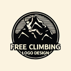 Mountain Climbing Logo – Bold Monochrome Adventure Emblem with Rock Climber Silhouette for Outdoor Gear, Expedition Branding & Extreme Sports Identity.