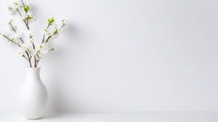 Naklejka premium Simple, elegant floral arrangement in a white vase against a plain white backdrop