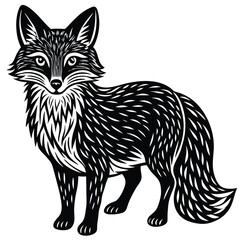 Cute vector illustration of a wild fox and cat sketch, mammal art