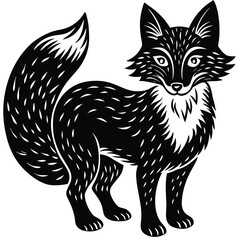 Cute vector illustration of a wild fox and cat sketch, mammal art