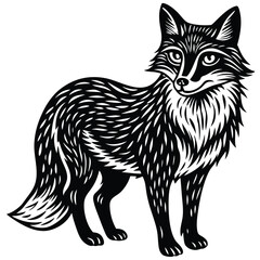 Cute vector illustration of a wild fox and cat sketch, mammal art