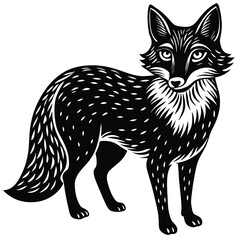 Cute vector illustration of a wild fox and cat sketch, mammal art