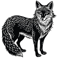Cute vector illustration of a wild fox and cat sketch, mammal art
