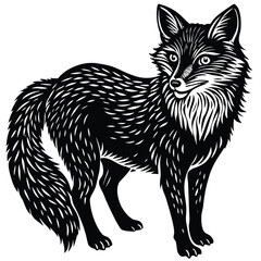 Cute vector illustration of a wild fox and cat sketch, mammal art
