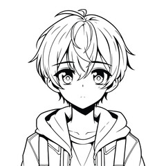 Adorable Hand-Drawn Anime Boy Wearing a Hoodie with Casual and Trendy Style - Coloring Page for Creative Art Activities and Microstock Uploads