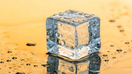 Obraz premium transparent ice cube floating in center, surrounded by droplets, creates refreshing and cool atmosphere