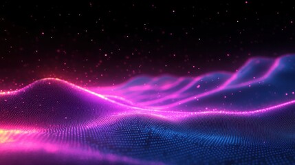 Fototapeta premium Futuristic Digital Wave Landscape Cyberpunk Neon Glow Abstract Technology Art