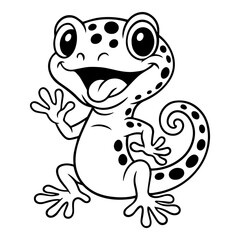 Cute cartoon gecko lizard illustration. Black and white reptile design 