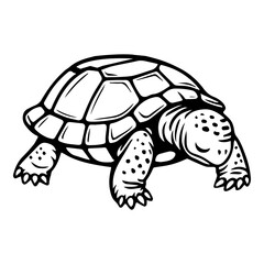 Peaceful tortoise in minimal black and white vector style, cute slow animal with calm face, hand-drawn outline for laser cut or wall art