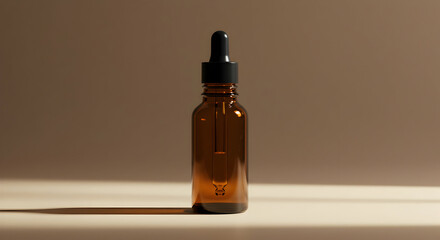 Amber Glass Dropper Bottle On Beige Background