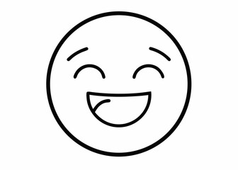 Simple Black And White Line Drawing Circular Smiley