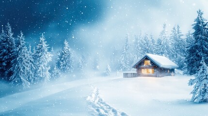 Snowy chalet nestled in a winter wonderland