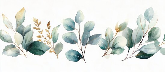watercolor botanical illustration leaves herbs floral arrangement minimalist design for wedding greeting card wallpaper