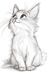 Cute cartoon cat looking up with curiosity and wonder