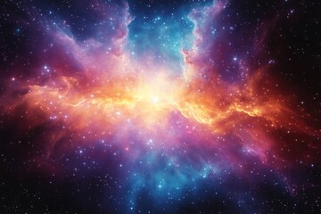 Naklejka premium Vivid Cosmic Nebula with Young Stars Radiating Light in the Deep Universe