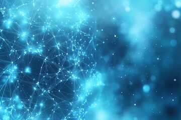 Global network and communication concept with glowing plexus sphere on blue background