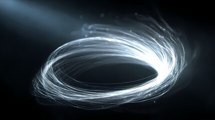 Luminous Strands: A mesmerizing display of intertwined light forming a circular vortex against a dark backdrop, full of energy and motion.