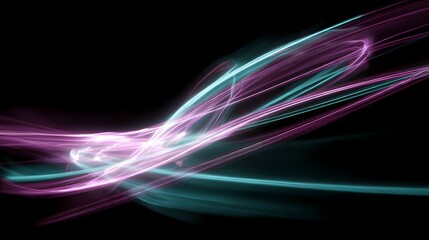 Abstract Light Trails: Swirling ribbons of pink and teal light dance against a stark black backdrop, creating a sense of movement and energy.