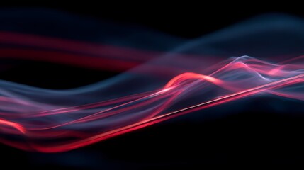 Abstract lines of light with red and blue hues dance across a dark background, creating a sense of movement and energy in the image.