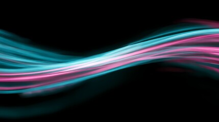 Illuminating waves of teal and pink intertwine in a mesmerizing dance of light against a dark backdrop, creating a dreamy, futuristic effect.