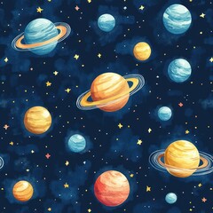 Cute Little Prince Space Pattern Watercolor Stars Planets for Baby Clothes Wallpapers Textiles and Education