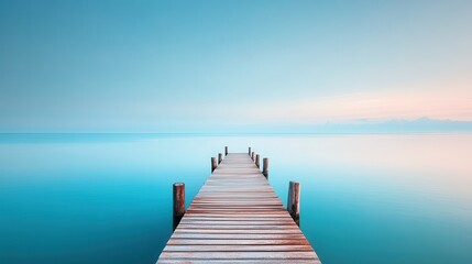 Fototapeta premium Scenic dock extending over tranquil water with clean lines and natural beauty capturing serene outdoor environment