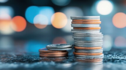 Neatly arranged stack of coins symbolizing economic recovery and financial stability in a professional presentation