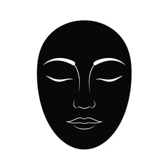 Abstract Face Silhouette With Closed Eyes In Minimalist Black And White Style