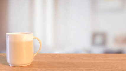 The coffee cup on wood table for hot drink concept 3d Rendering.