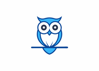 Obraz premium Stylized Owl Logo Blue And White Minimalist Design