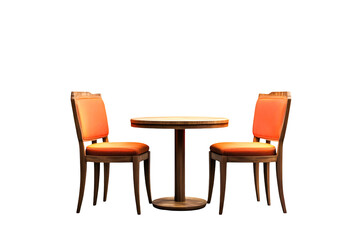 Obraz premium Intimate Table for Two Warm Lighting Soft Orange Seats Elegant Wooden Chairs Romantic Dinner Date Night
