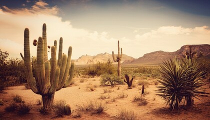 Vintage Wild West Desert with Cactus