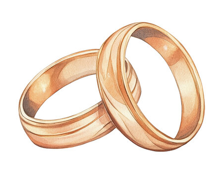 Watercolor illustration of a pair of intertwined gold wedding rings symbolizing love, commitment, and eternal union