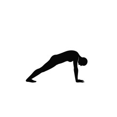 Black Silhouette Of Person Performing Yoga Plank Position On White Background