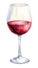 Elegant watercolor illustration of a beautiful glass of red wine capturing the essence of fine dining and relaxation