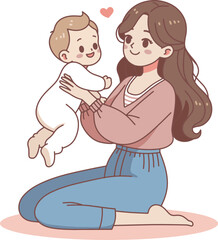 Mother and her baby cartoon illustration