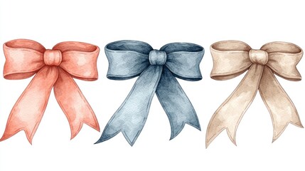 Watercolor ribbon bows in pastel colors