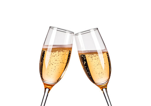 Celebration toast with glasses of champagne isolated on transparent background